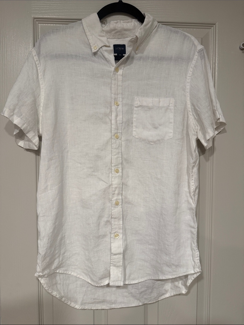 J. Crew Men’s White Short-Sleeve Linen Button-Down Shirt